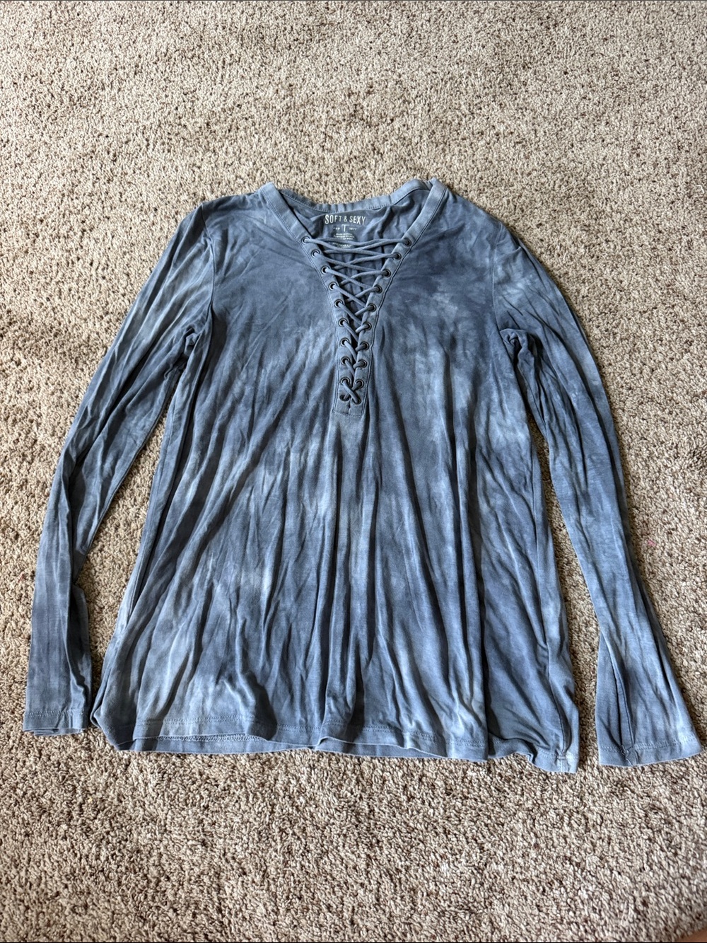 American Eagle Outfitters Lace-Up Long Sleeve Tee in Slate Blue